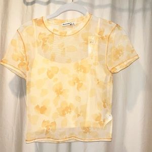 Abercrombie & Fitch yellow mesh floral shirt and tank